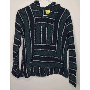 Mexican Baja Hoodie Franks Textiles Youth M Drug Rug Poncho Green Blue Hippy